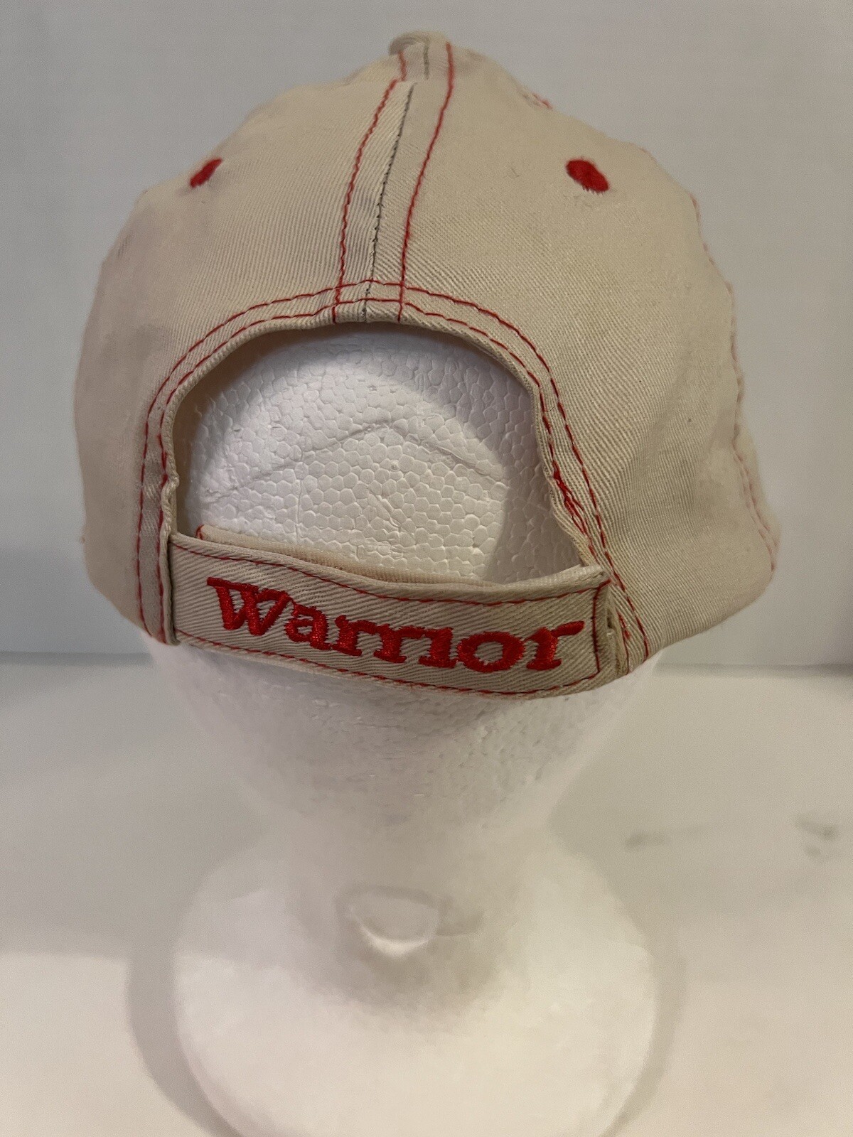 Warrior Custom Golf Hat Strap Back Beige Red Contrast Stitch Spellout