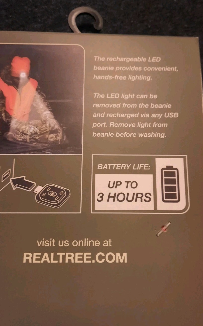 Realtree Rechargeable LED Beanie Orange Blaze Hunters Fluorescent Orange NWT