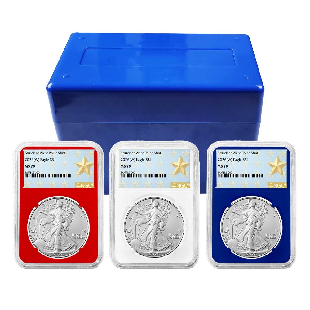 2026 (W) $1 American Silver Eagle 3pc Set NGC MS70 West Point Star Label Red