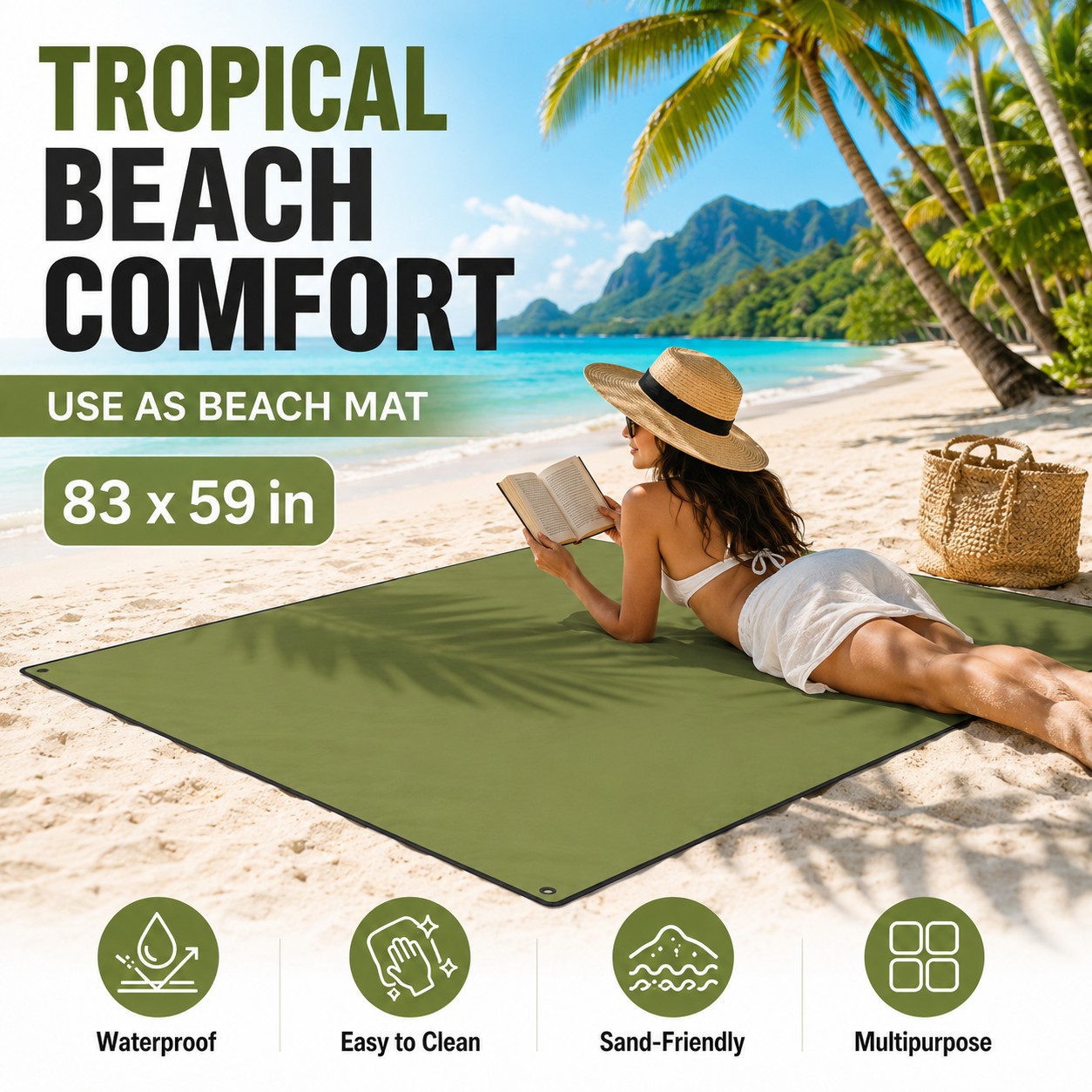 83x59in Camping Tent Tarp Shelter Hammock Awning Sun Shade Rain Cover Fly Sheet