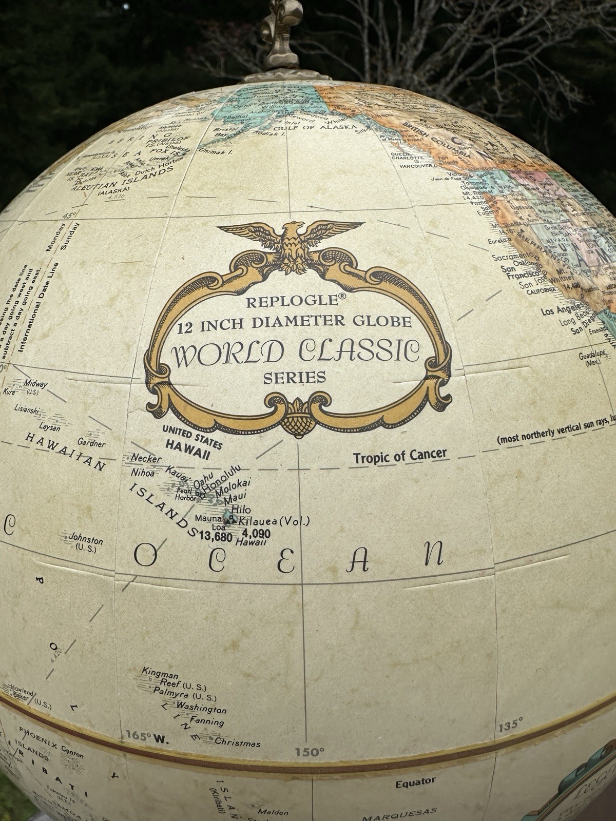 Vintage 1990 Replogle 12" Diameter Globe Tan World Classics with Topography
