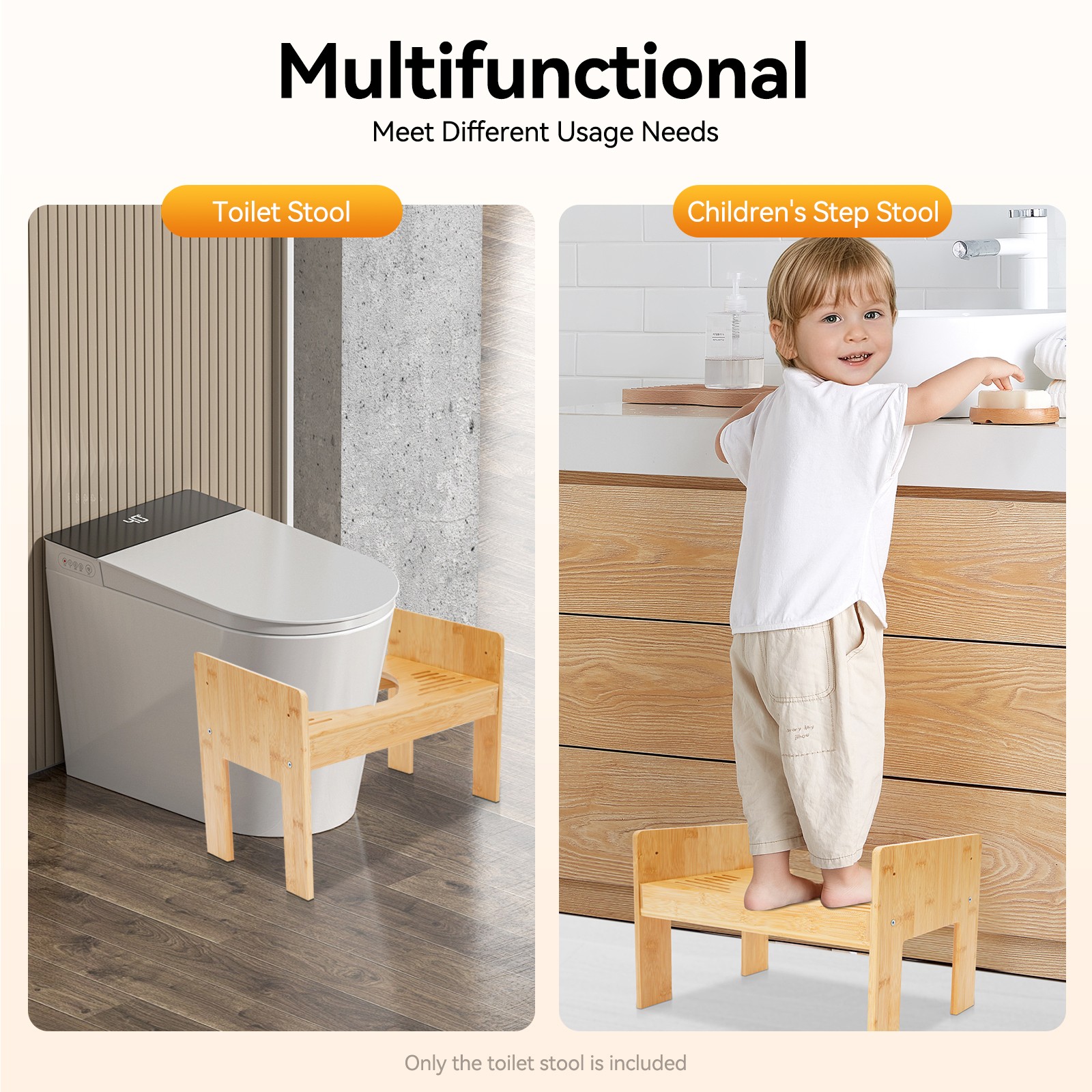 Adjustable Bamboo Toilet Stool Freestanding Rectangular Poop Stool 80kg Load