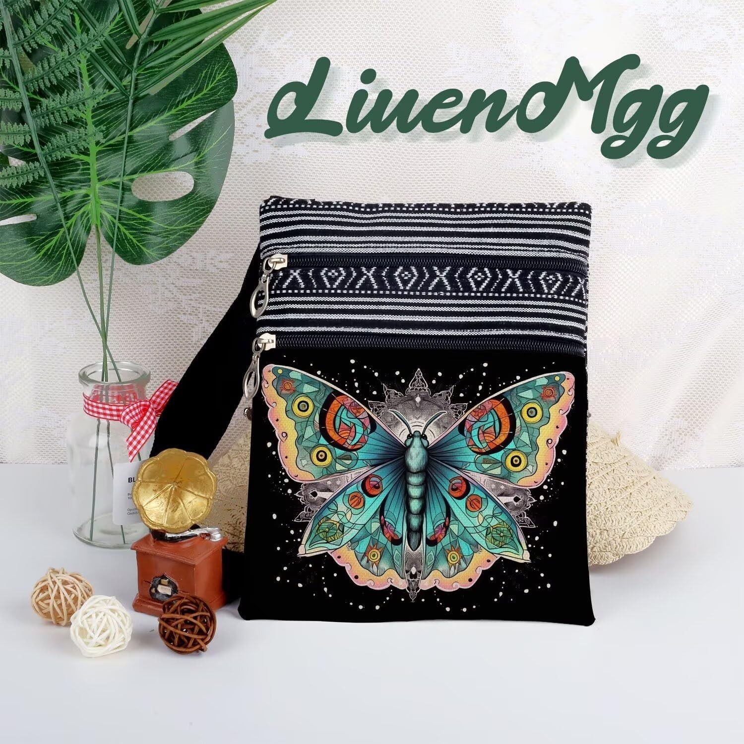Fancy Butterfly Messenger Bag Small Ethnic Pattern Adjustable Strap Crossbody...