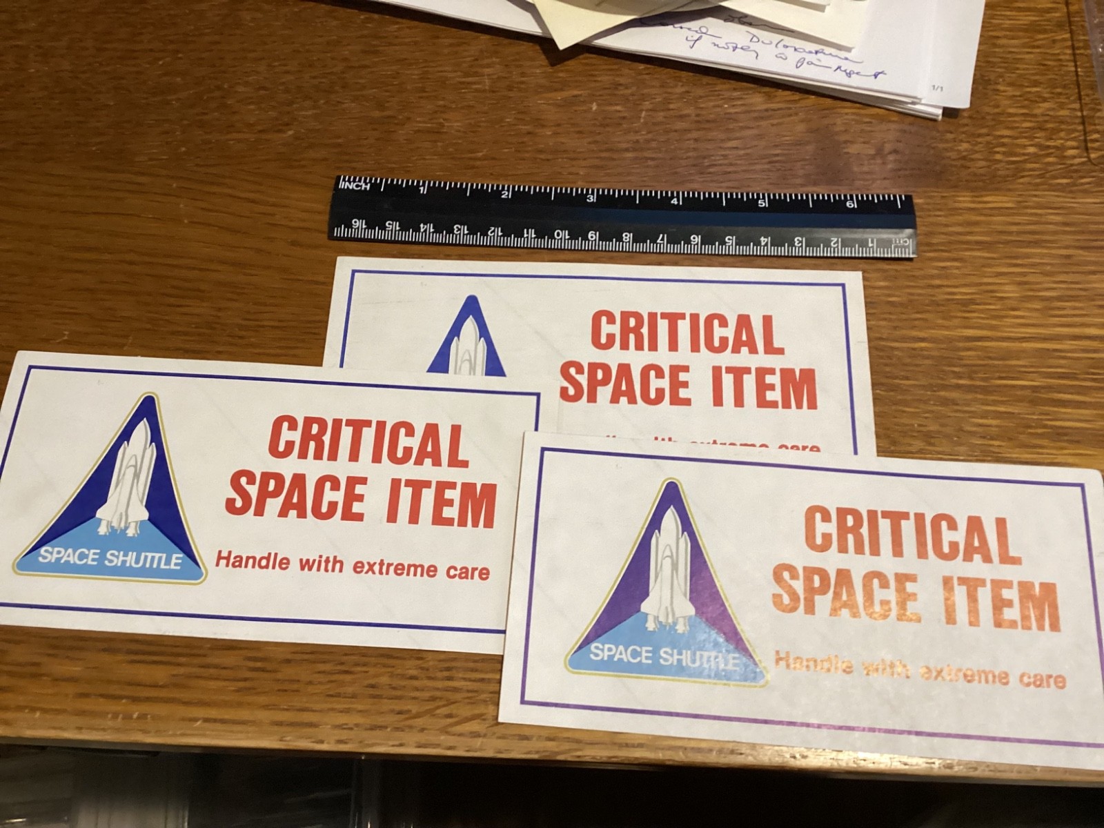3 NASA SPACE SHUTTLE CRITICAL SPACE ITEM HANDLE WITH EXTREME CARE  STICKERS 6X3"