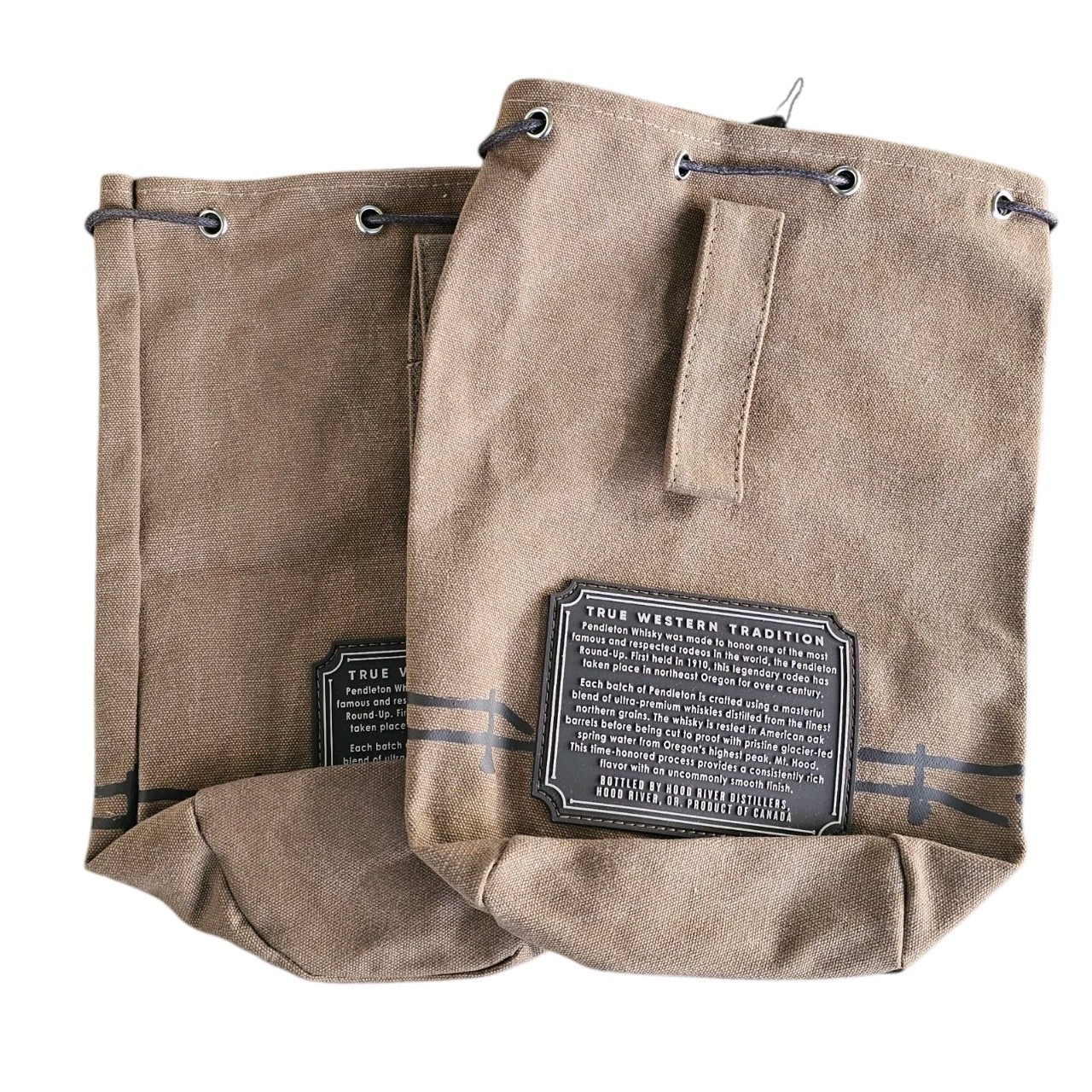 (2) Pendleton Brown Whisky Canvas Bag w/ Loop & Drawstring "Let's Buck" New NWT