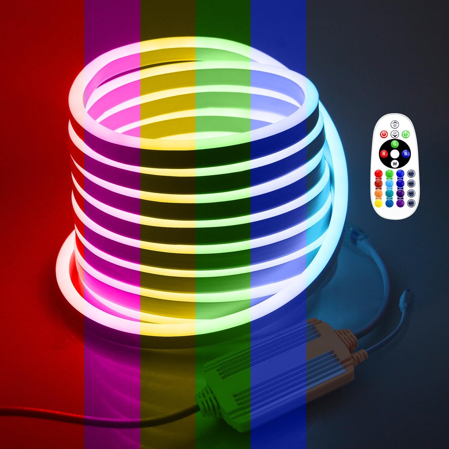 Samsion 5M RGB LED Neon Rope Lights 16.4FT Outdoor Waterproof 5M-Neon, 5M-RGB