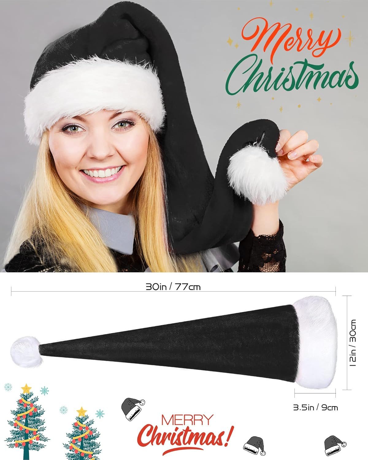 Santa Hat for Adults - Soft Velvet Xmas Hat with Fluffy White Fur Trim for Chris