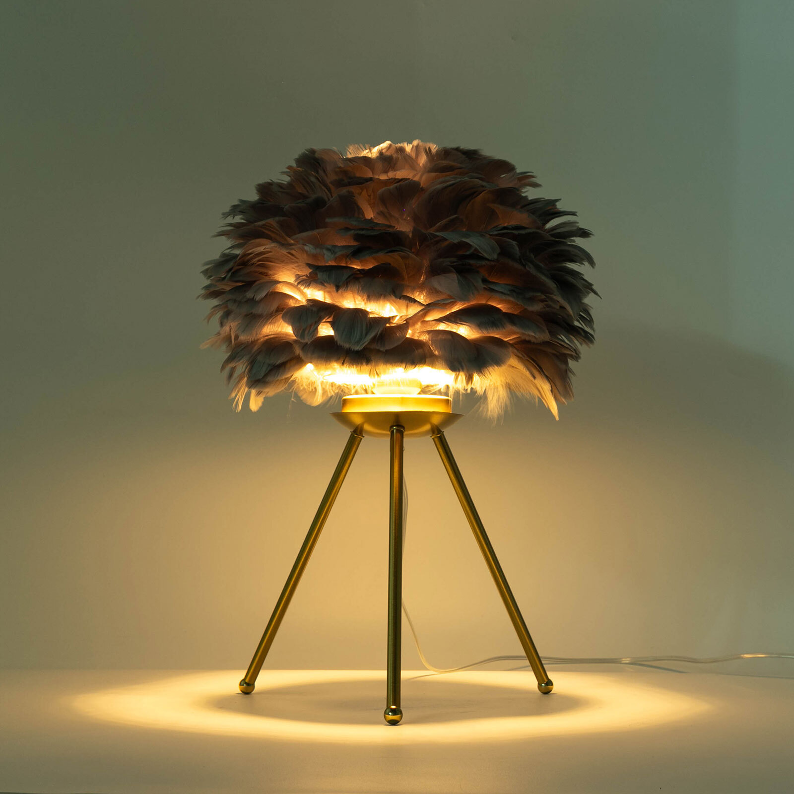 Gray Feather Table Lamp Tripod Lamp, Feather Lamp, Table Light Hand Control