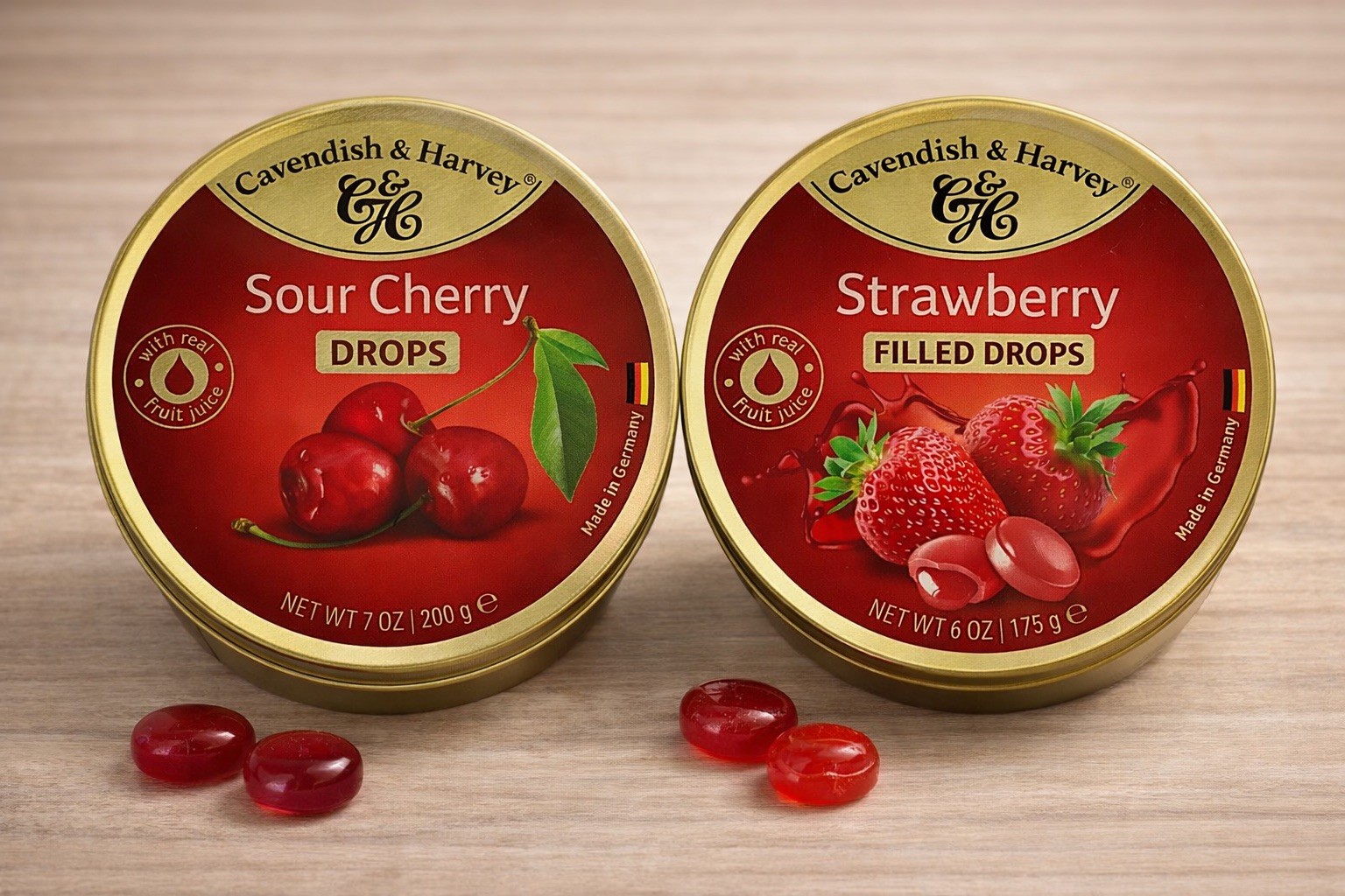 Cavendish & Harvey Candy Drops 2 Pack Sour Cherry 7oz Strawberry Filled 6oz