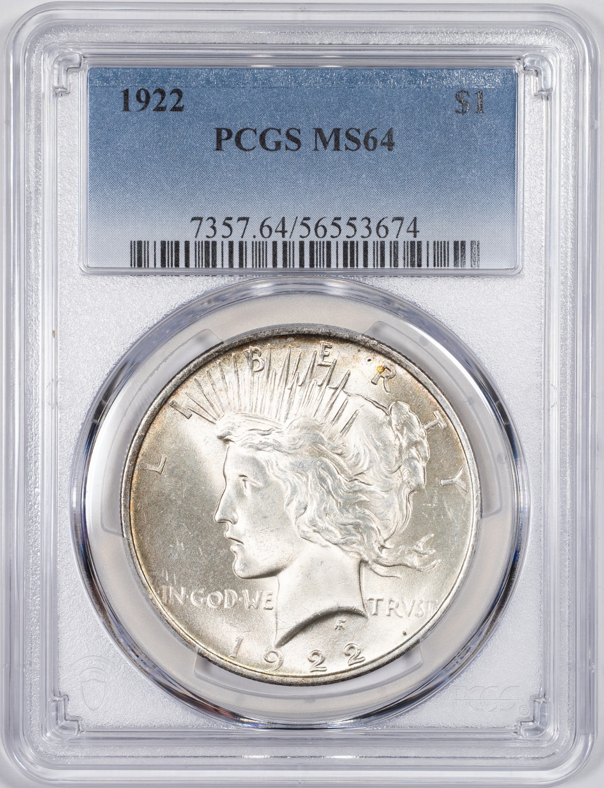 1922 PCGS MS64 Peace Silver Dollar Philadelphia Mint Uncirculated BU+