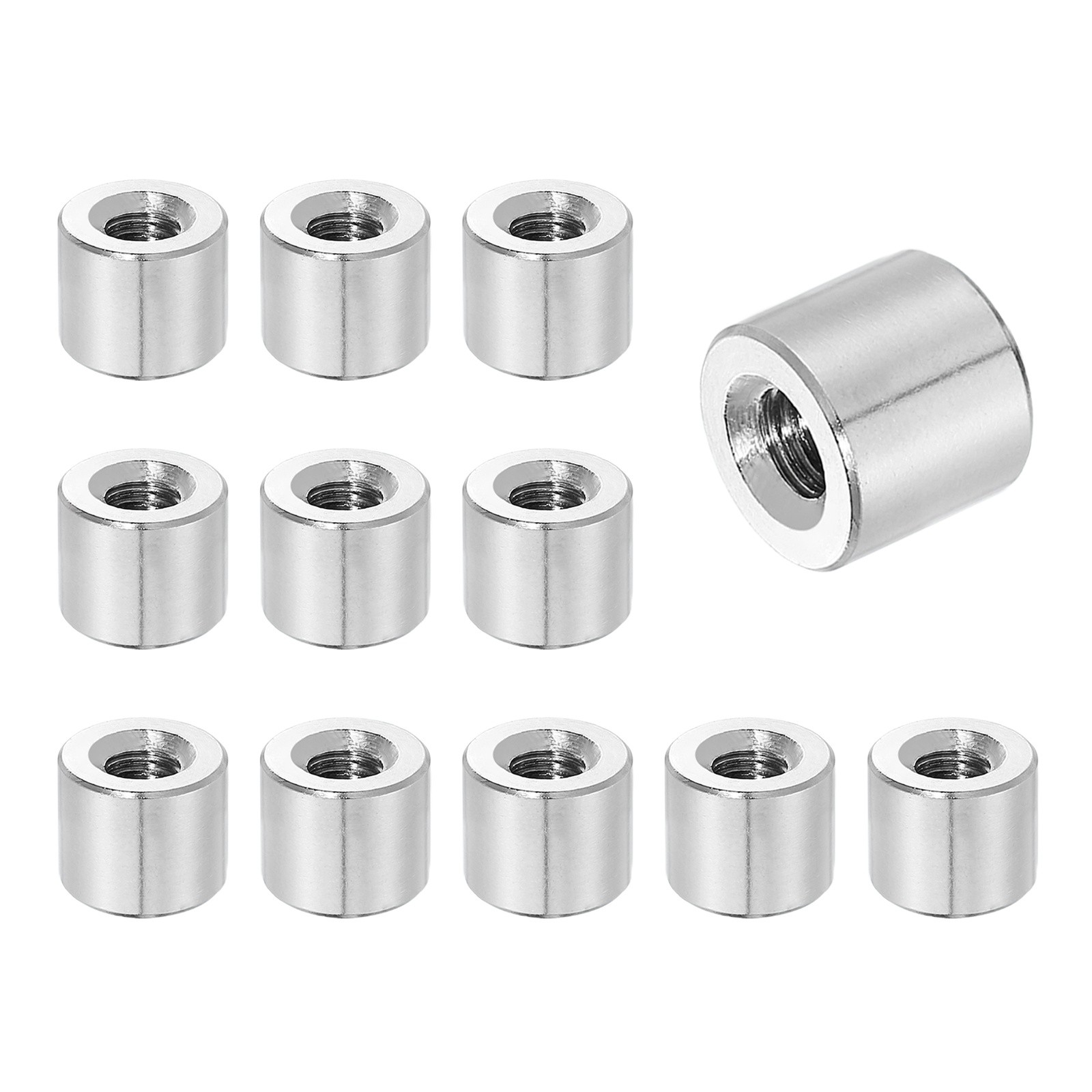 12Pcs 304 Stainless Steel M6x1.0mm Round Coupling Nuts, 0.47x0.31"(ODxH)