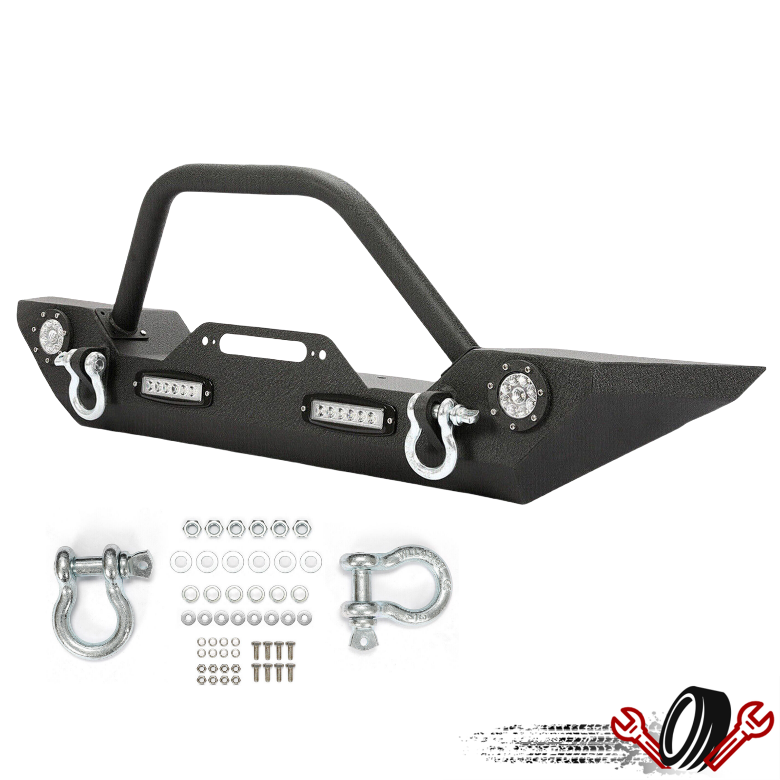 for 2007-2018 Jeep Wrangler JK & Unlimited Front Bumper w/ LED Lights & D-Rings