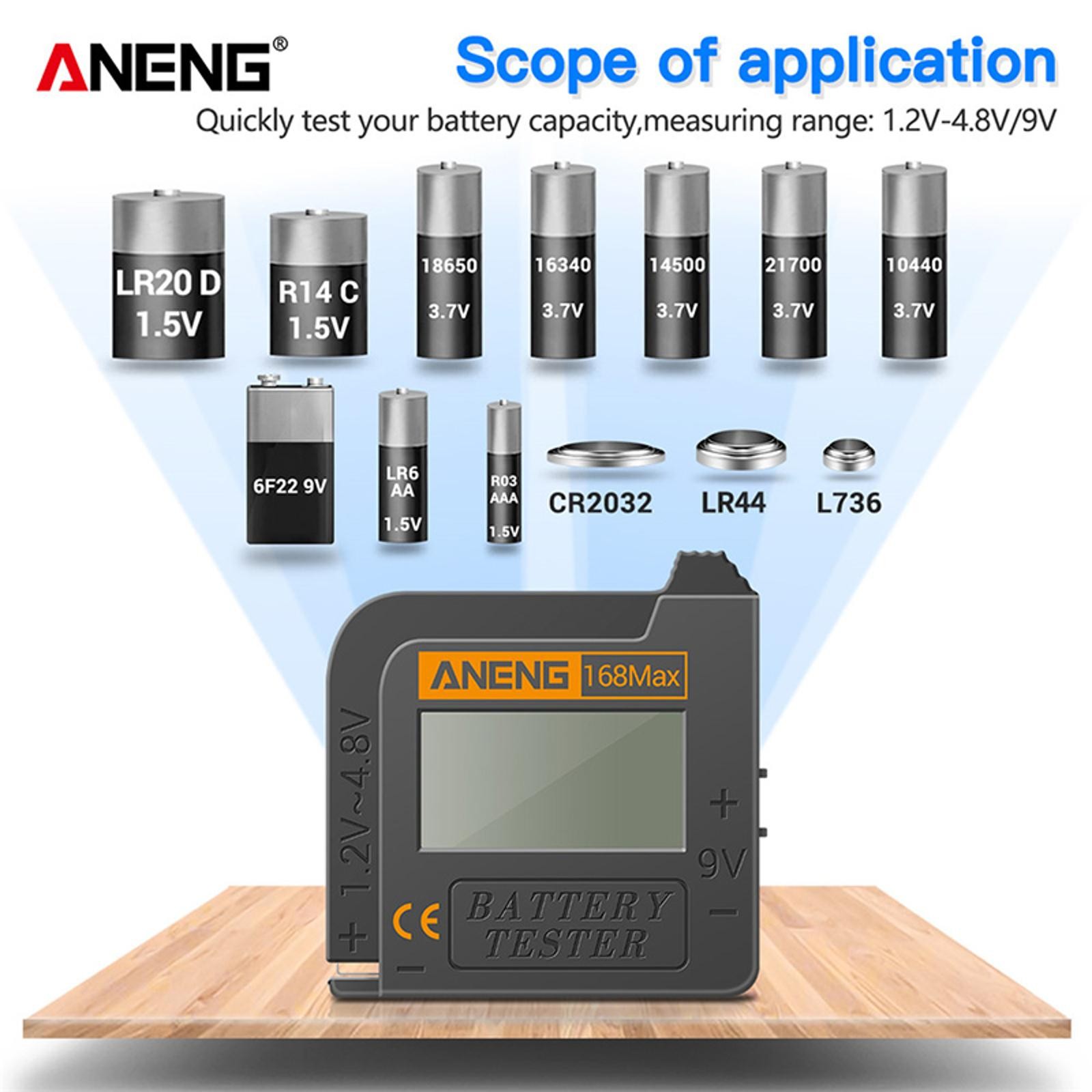 New ANENG 168Max Digital Battery Capacity Checker Volt Checker For 9V AA AAA