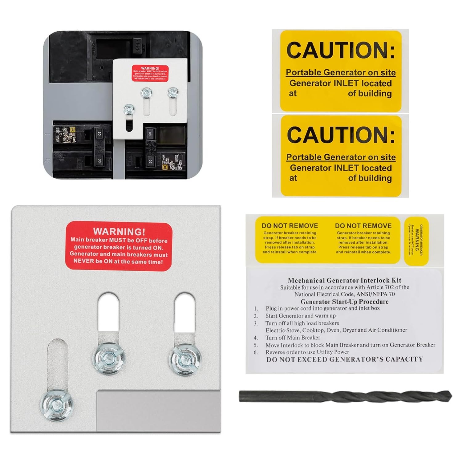 Generator Interlock Kit Compatible with Square D QO or Homeline 150 or 200 amp P