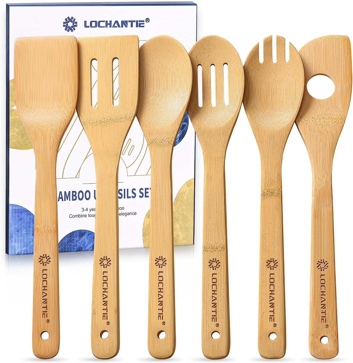 Wooden Spoons for Cooking Bamboo Utensils Set (6 Pieces) - Essential Tools Woode