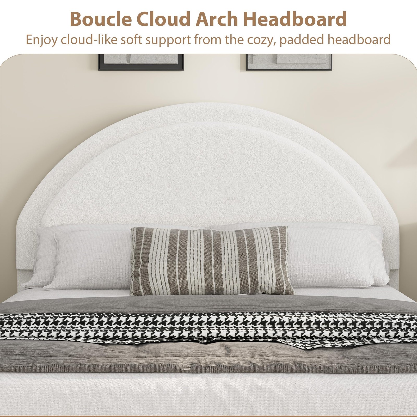 Queen Bed Frame, Headboard Boucle Upholstered Platform Bed Frame with 2 Drawers