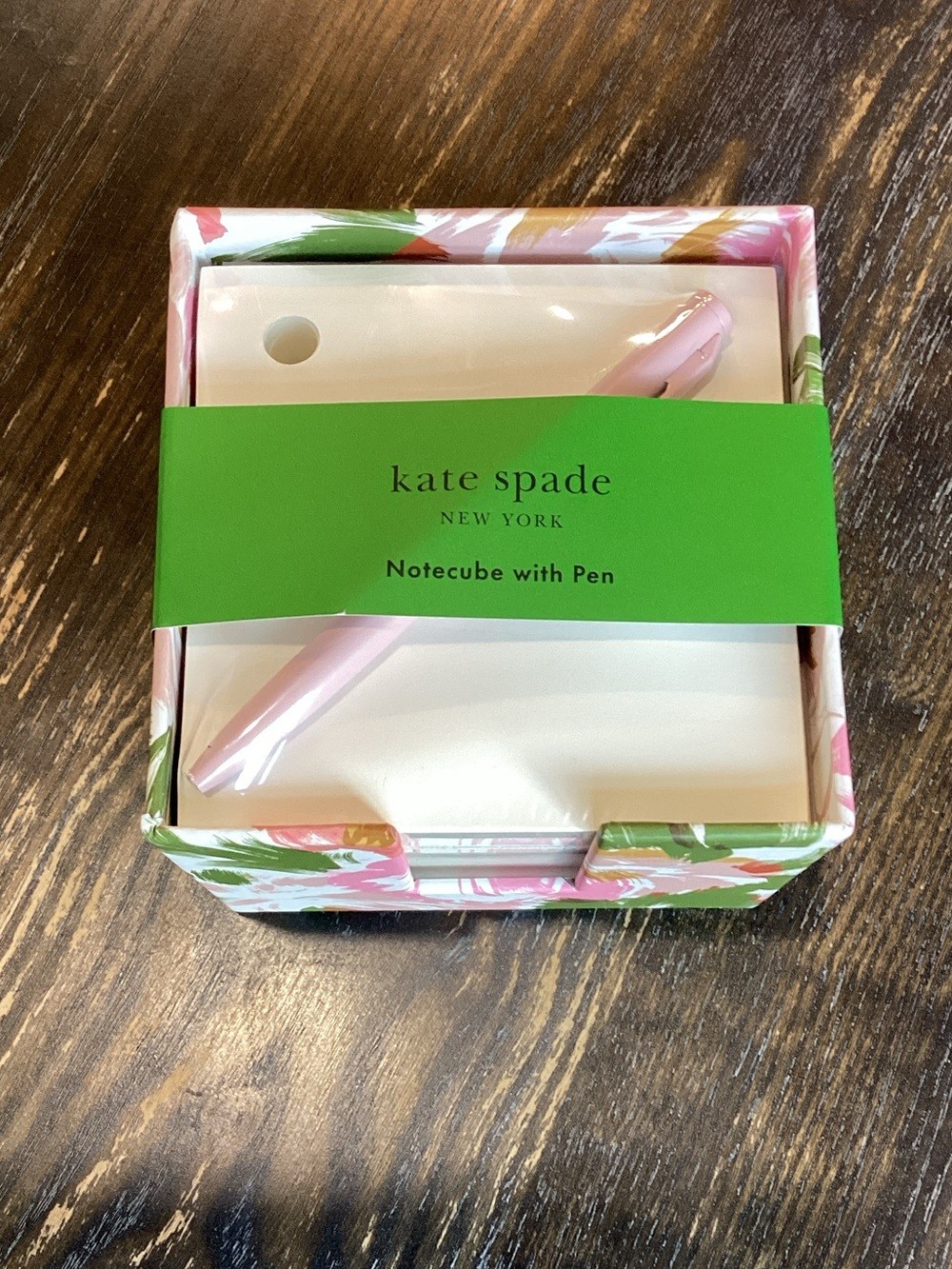kate spade floral notecube with pink pen