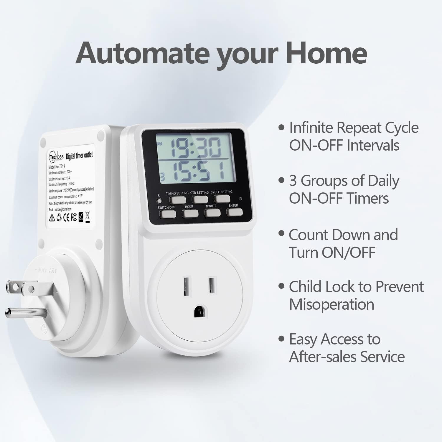 Digital Infinite Repeat Cycle Intermittent Timer Plug for Electrical White