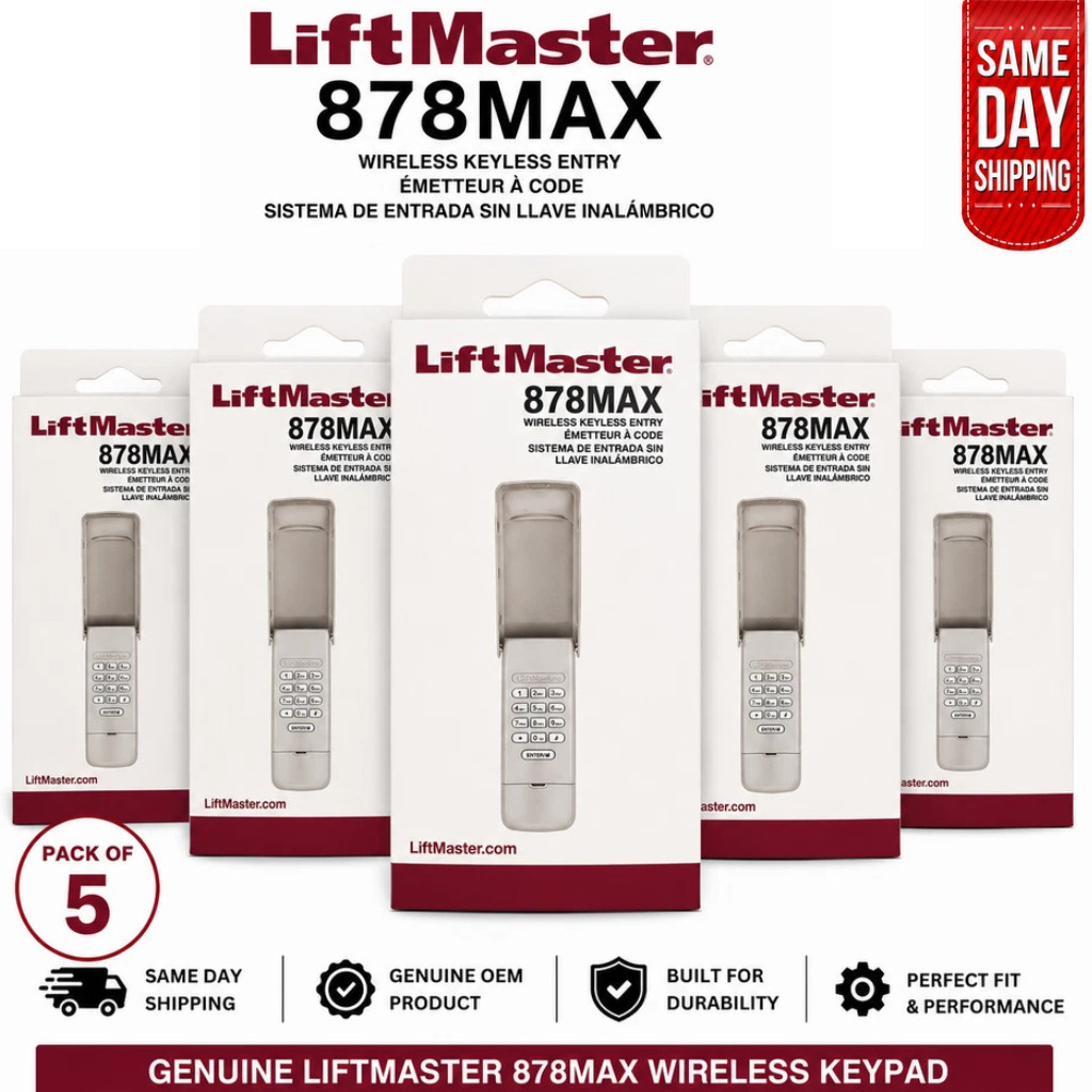 5 Pack LiftMaster 878MAX Wireless Garage Door Keypad Keyless Entry System
