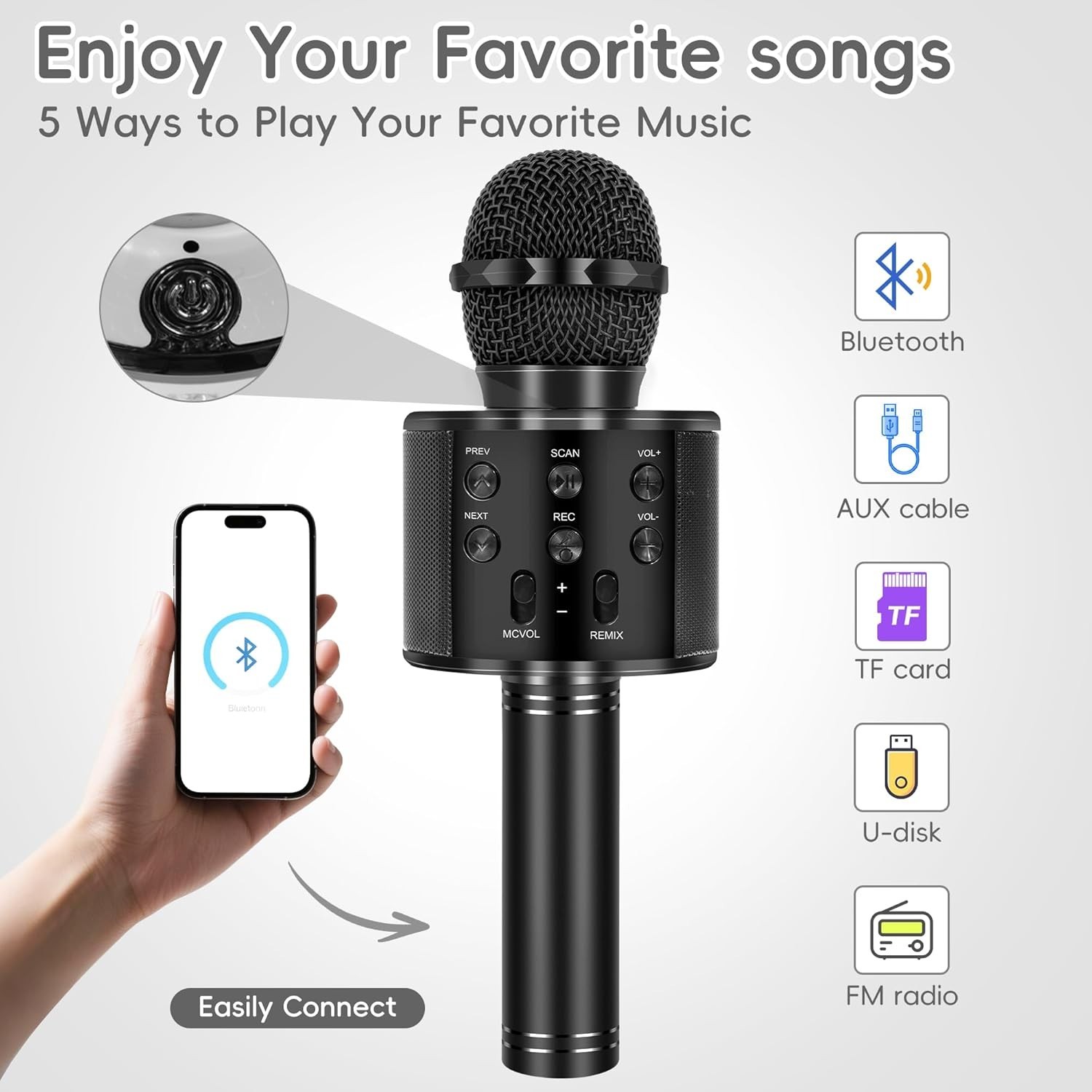 Versatile Wireless Karaoke Microphone with Adjustable FM Radio & Noise Reduction