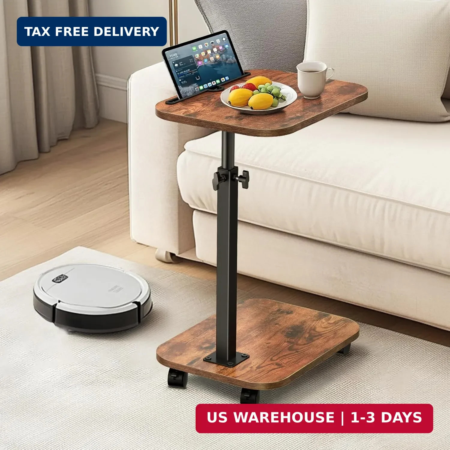 XNSDXV Sofa Tray Table for Couch, 360°Swivel TV Tray for Small Spaces, Adjustabl