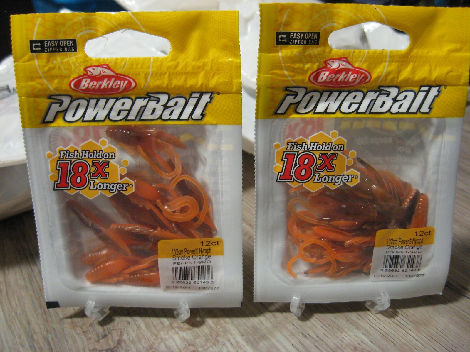 2 Packs Berkley 1" Power Nymphs Soft Fishing Baits Smoke Orange Color