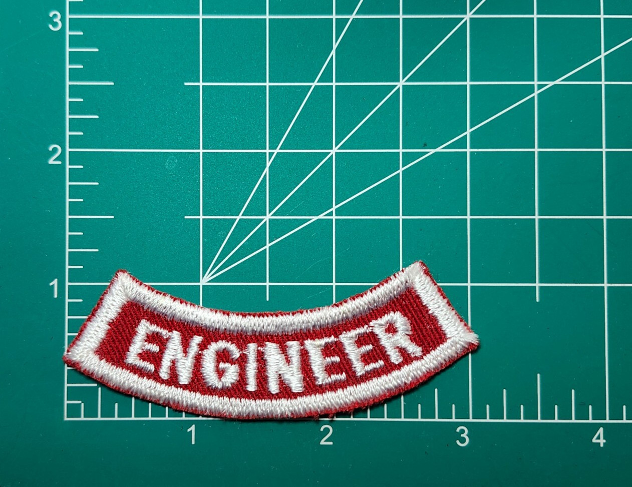 (2) ENGINEER Lower Rocker Patch - White on Red Twill NOS