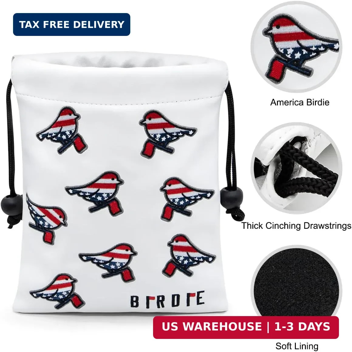 Golf Valuables Pouch, Leather Golf Tee Pouch with Drawstring Closure Golf Ball T