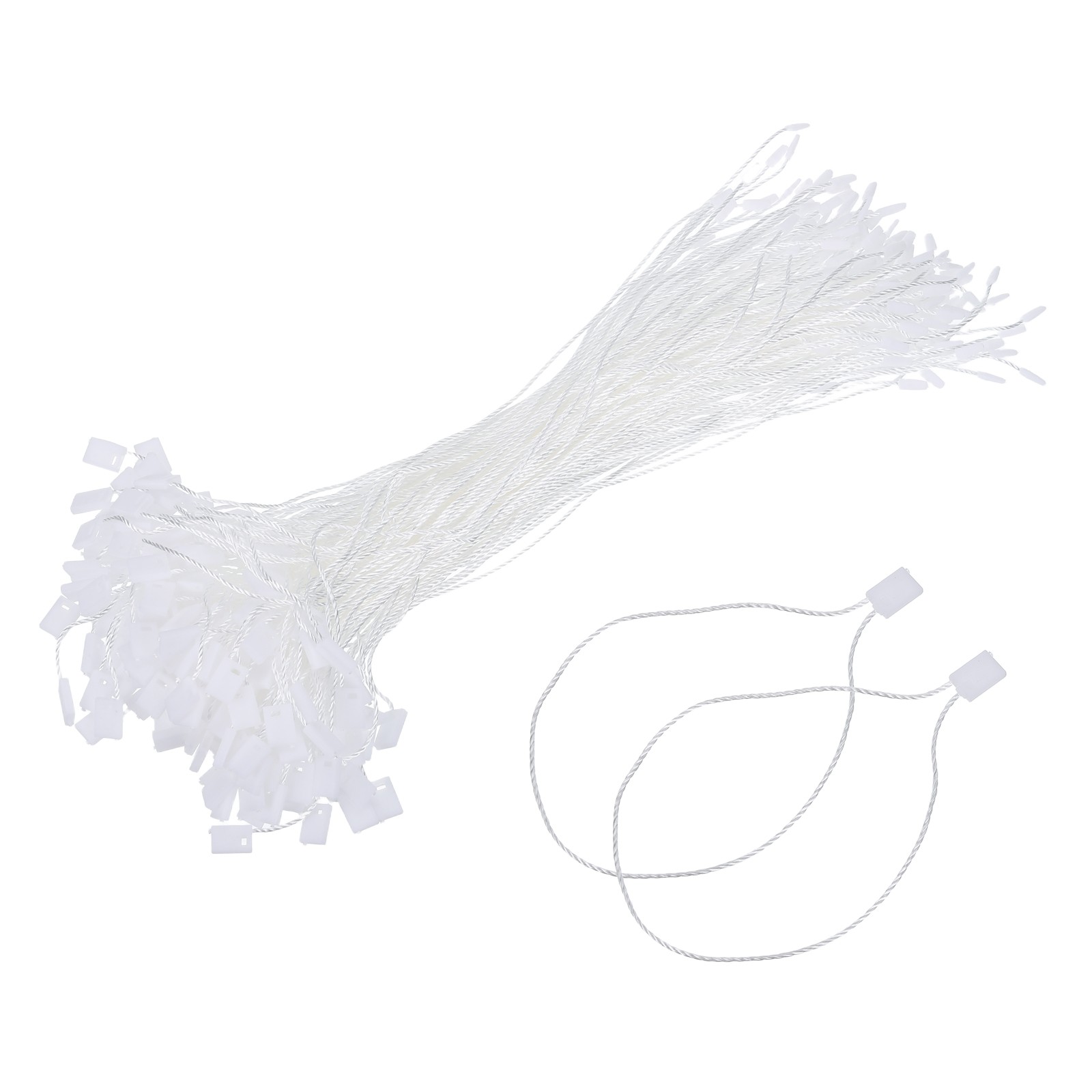 1000pcs Polyester Hang Tag String (7.9") - Plastic Snap Lock Pin Loop White