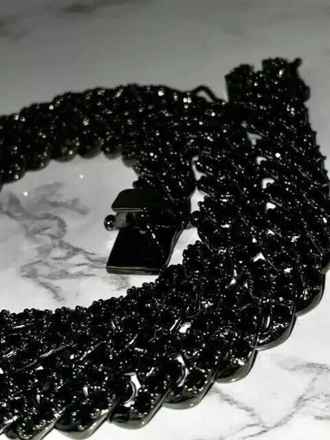 12mm 19Ct Lab-Created 14k Black Gold Finish 24' Black Diamond Men's Cuban Chain