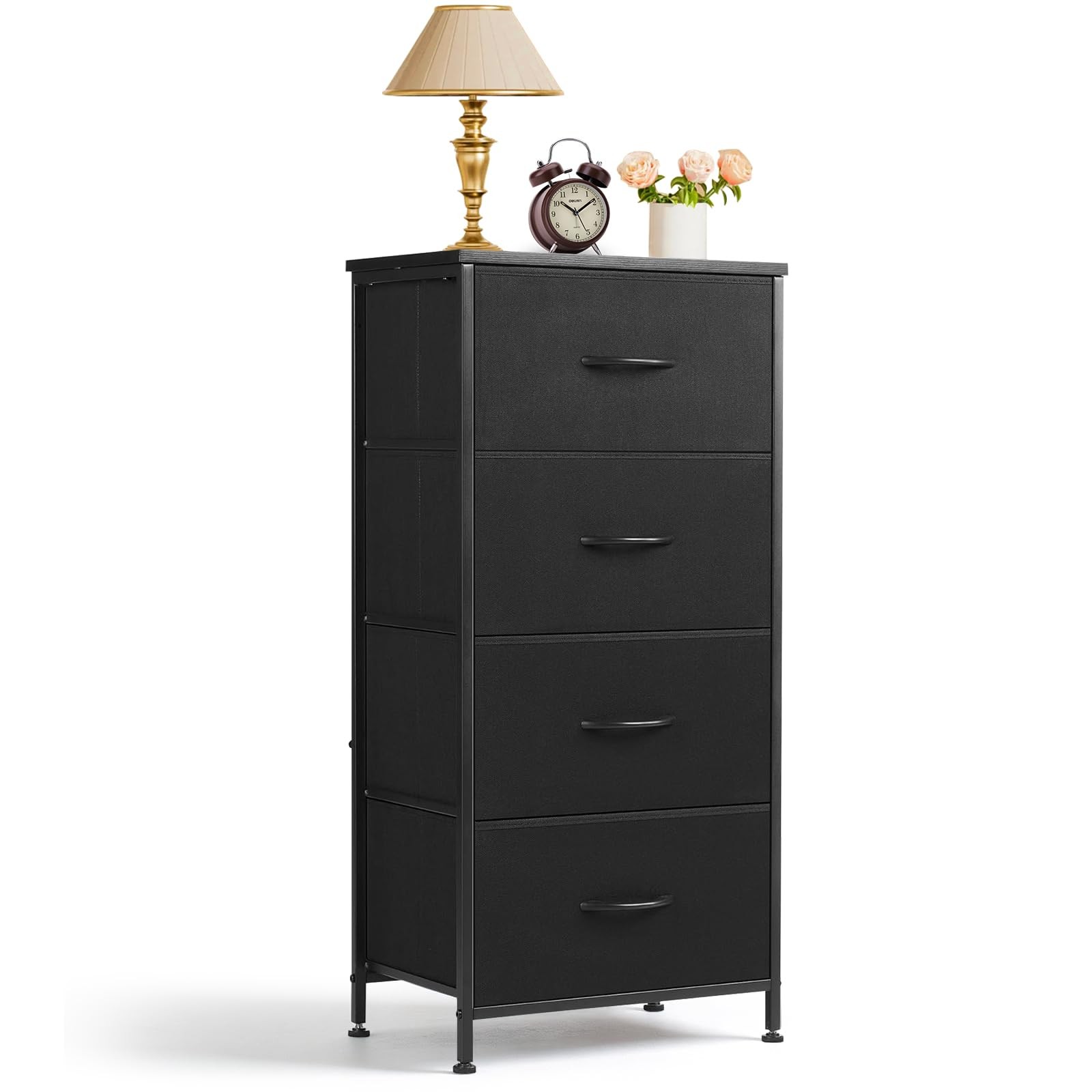 Nightstand, 4 Drawer Dresser End Table Bedside Furniture with Wooden Top Stee...