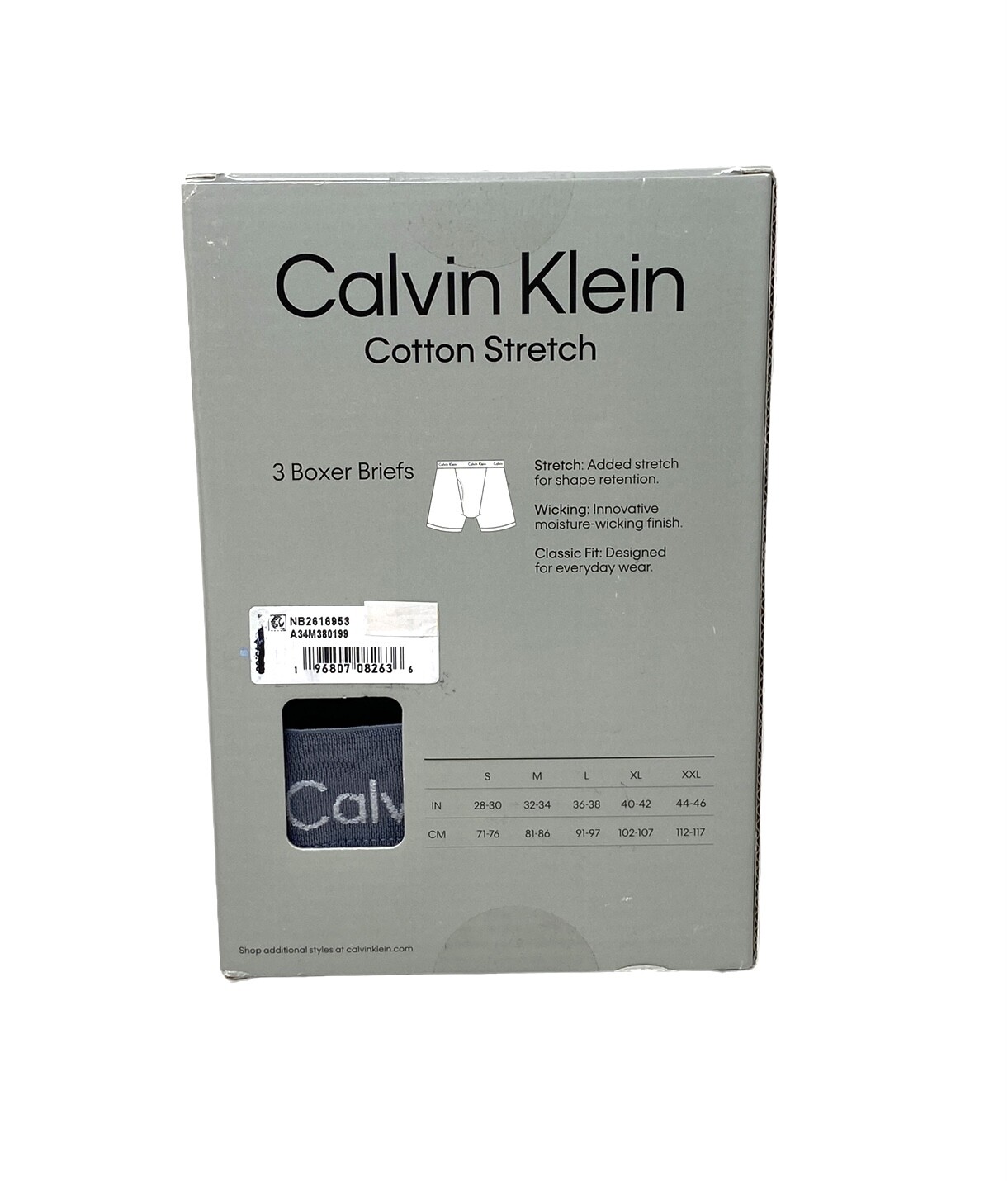 Calvin Klein Cotton Stretch 3 Pack Black Boxer Brief Underwear Men's NB2616953