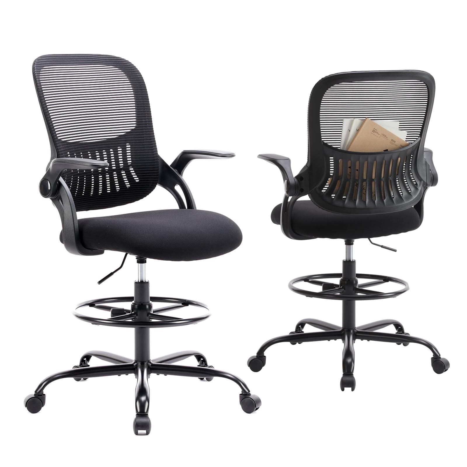 DUMOS Drafting Chair for Standing Desk, Counter Height Adjustable, Flipup Arm...