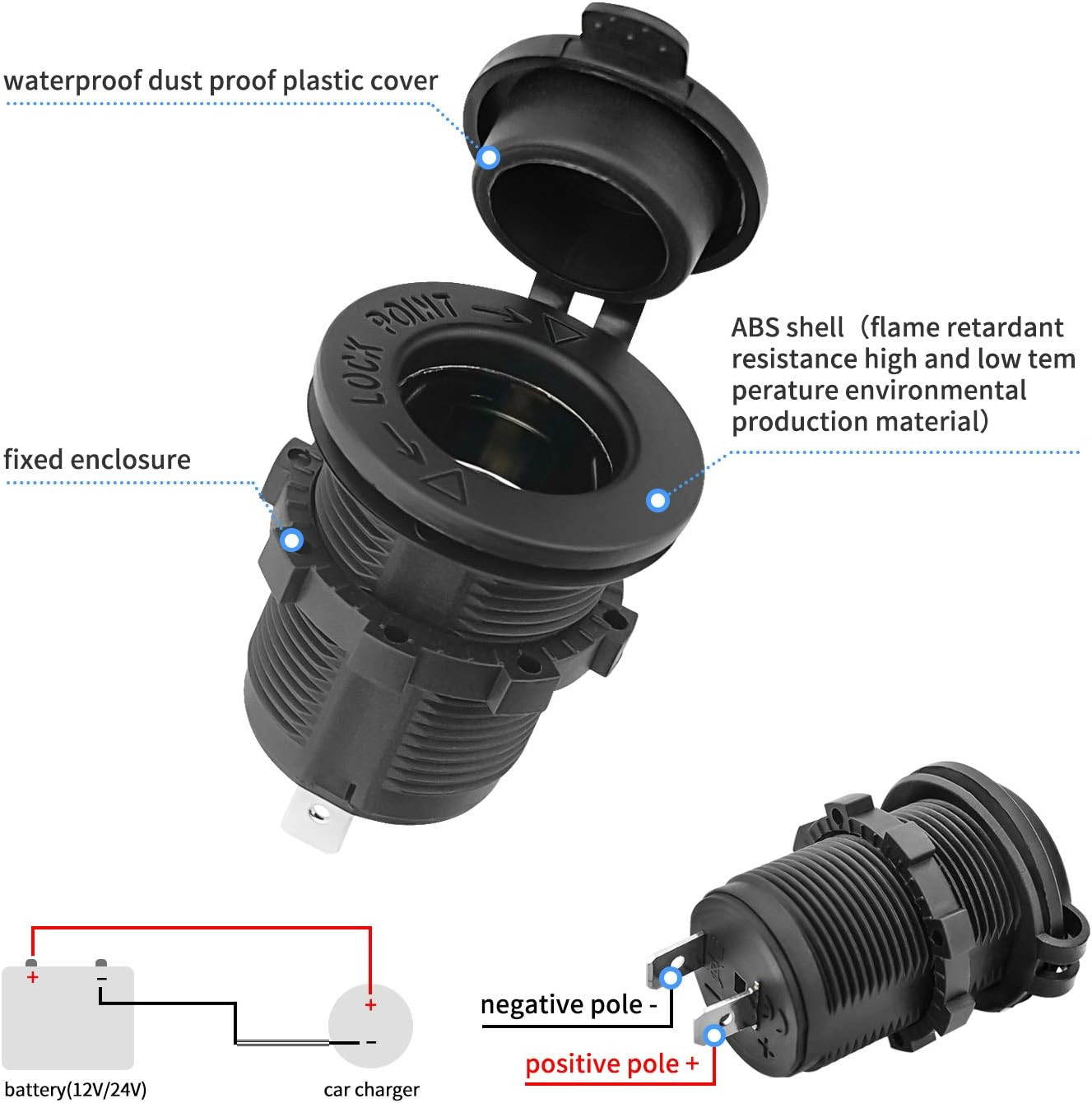 12V Car Cigarette Lighter Socket Waterproof and Dustproof Plug Socket for Car Tr
