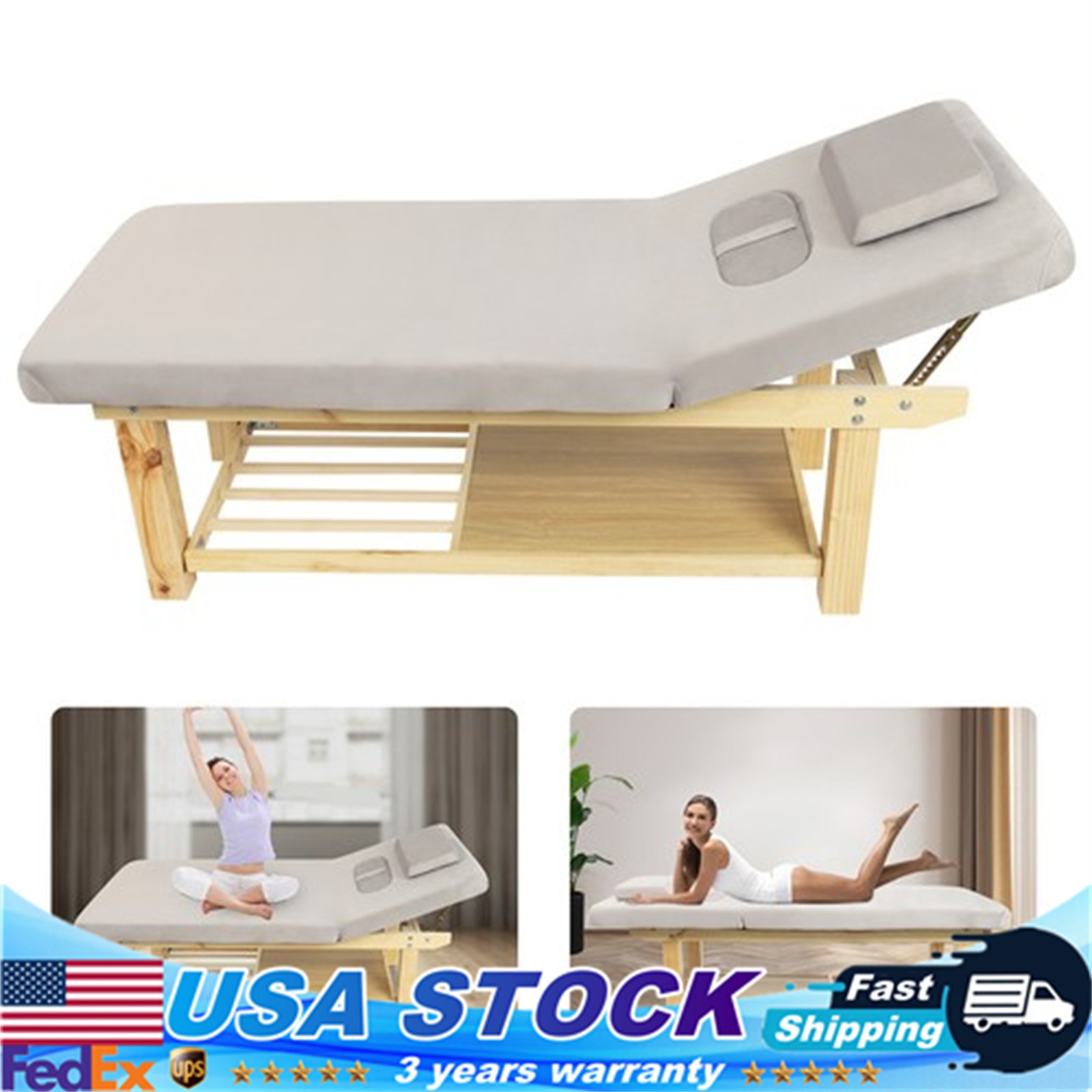 Solid Wood Stationary Massage Table 0-45°Angle Adjustable Physical Therapy Table