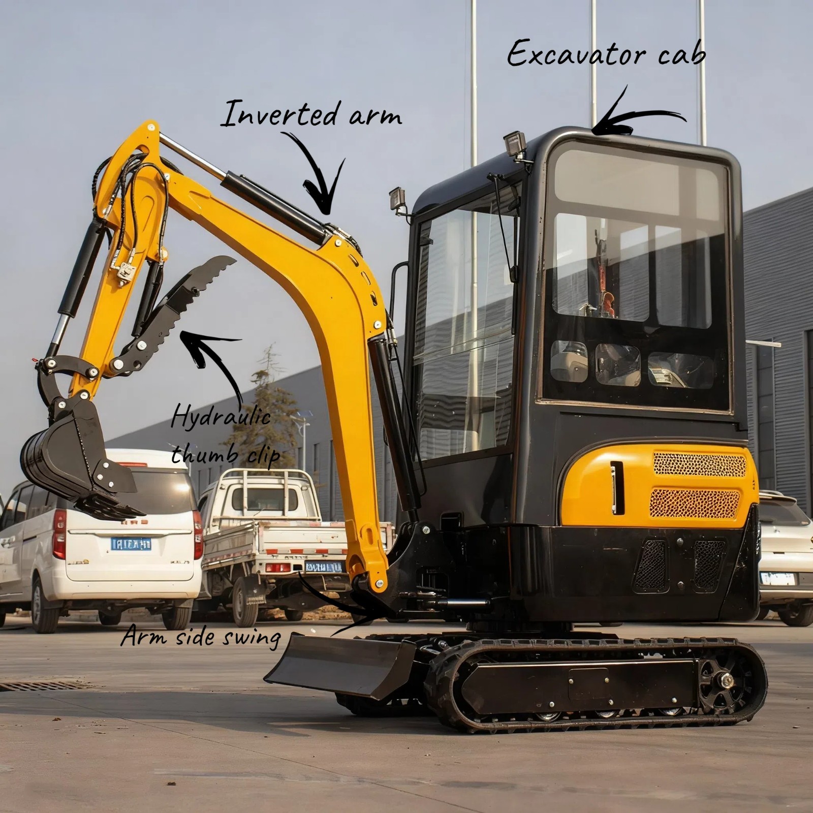 2 Ton CAB Excavator Extended Hydraulic Thumb Clip hydraulic Pilot Diesel Engine