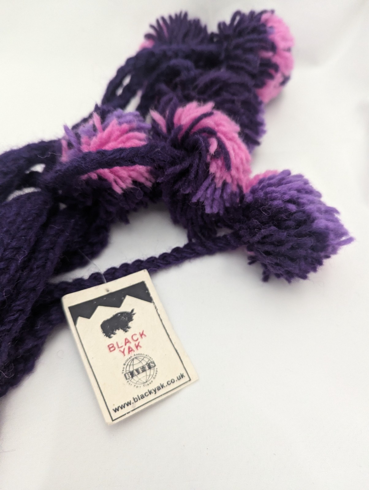 Black Yak Hat Pink Purple knitted Wool with pompom tassels