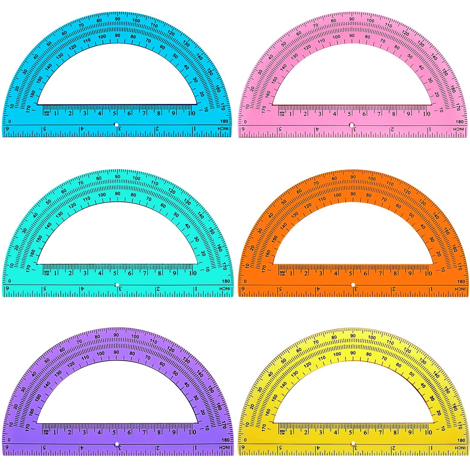 12 Pack 6 Inch Plastic Protractor 180 Degrees Angle Measurement for School