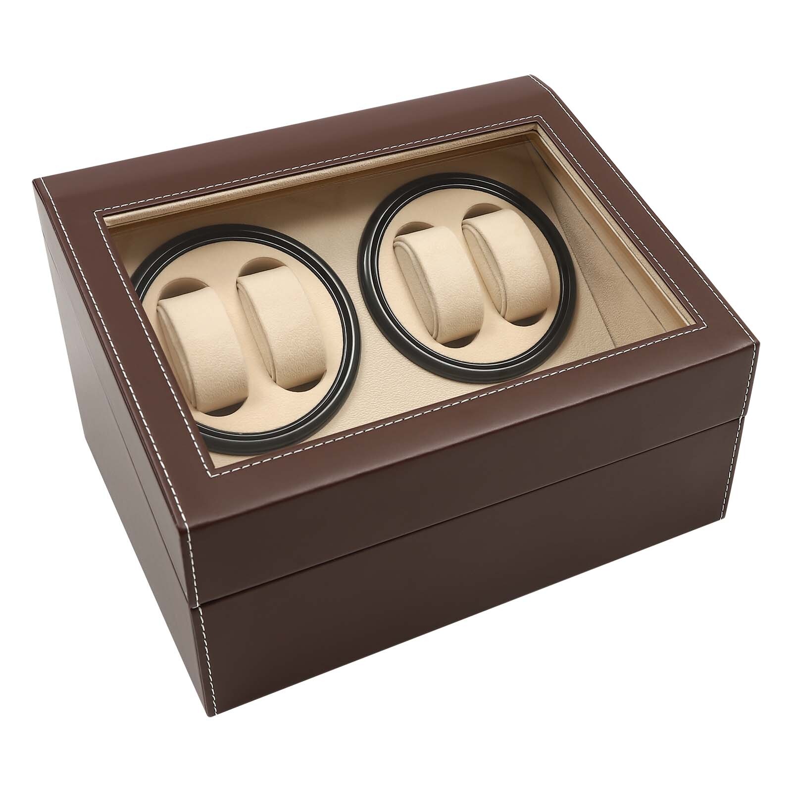 4+6 Automatic Rotation Leather Wood Watch Winder Storage Box Display Case
