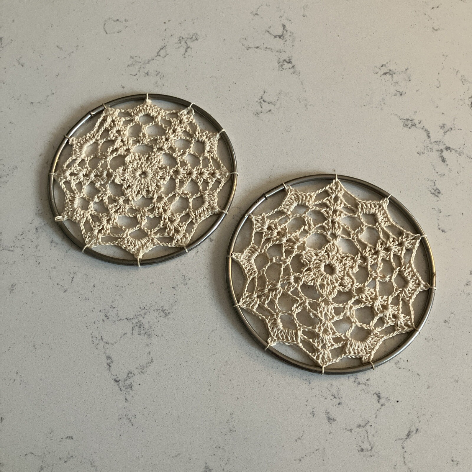 Lot Of 2 Small Vintage Crochet Handmade Dream Sun Catcher Bohemian  Round 4”