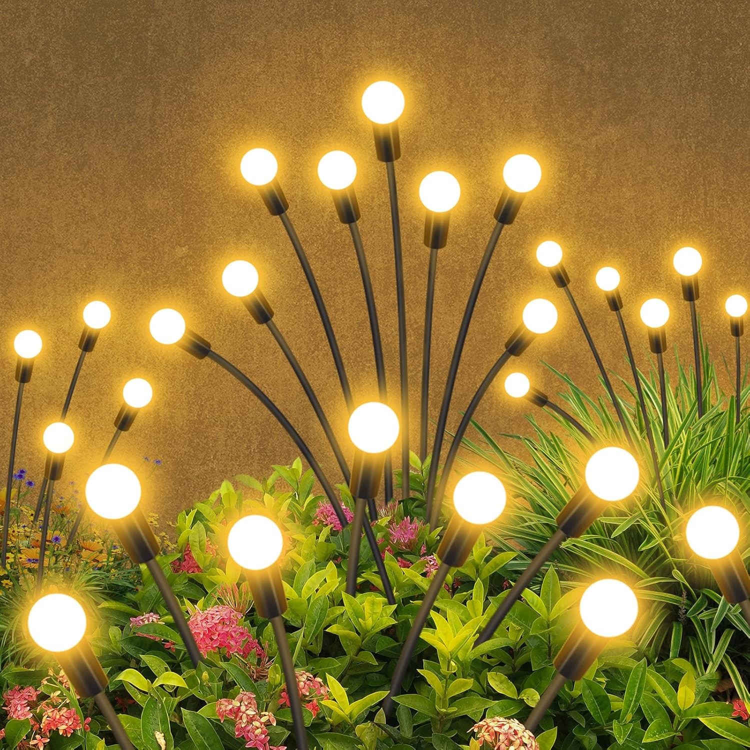 Solar Garden Lights Outdoor Waterproof, 2 Pack 16 LED Swaying Firefly Lights Out