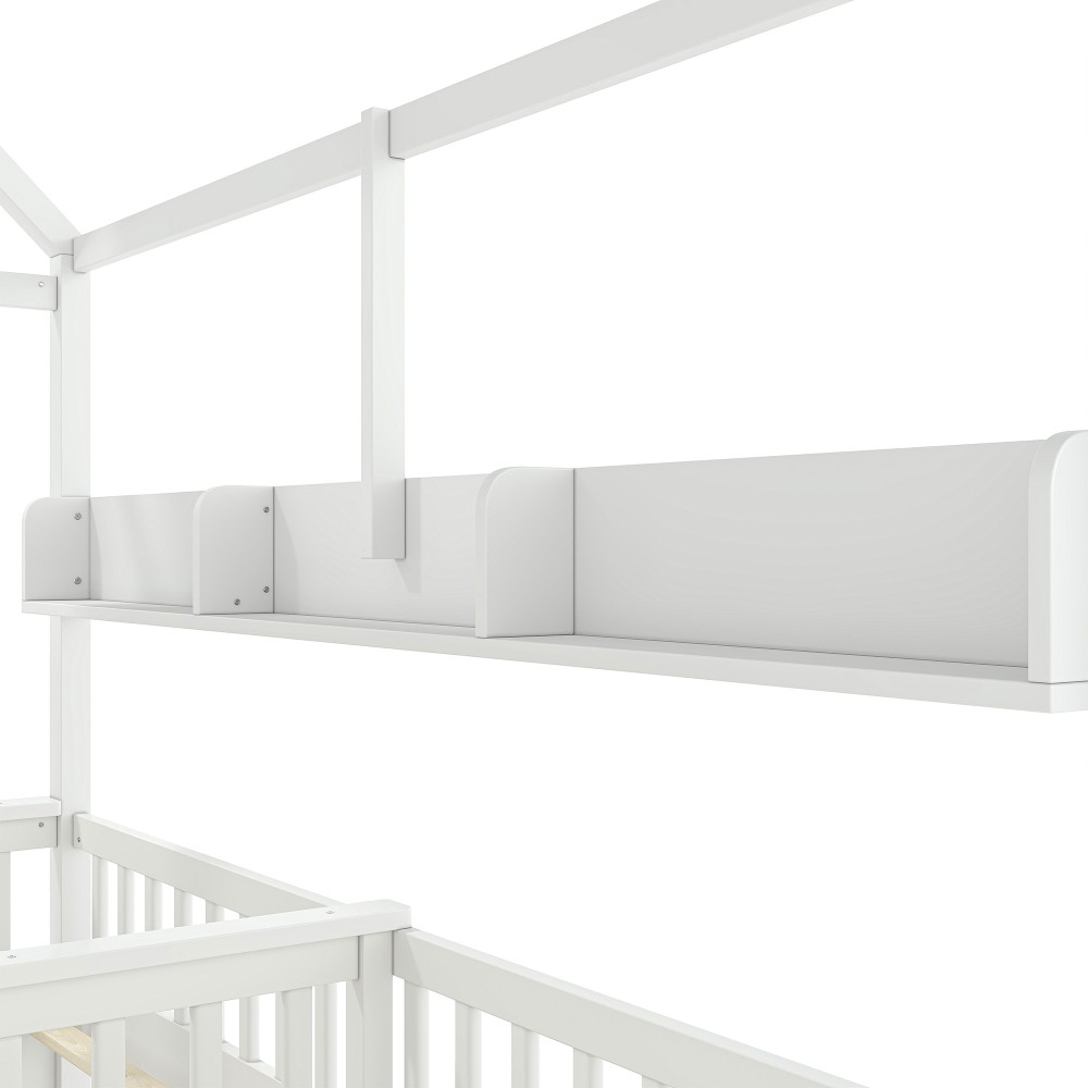 White Double Twin Platform Bed w/ Storage Shelves & Drawers