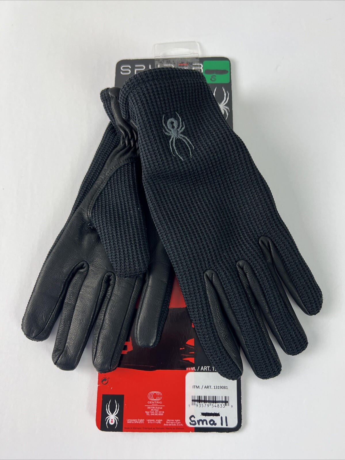 Spyder Mens Gloves Sz Small Stretchable Leather Palm Micro Brushed Lining Blk E2