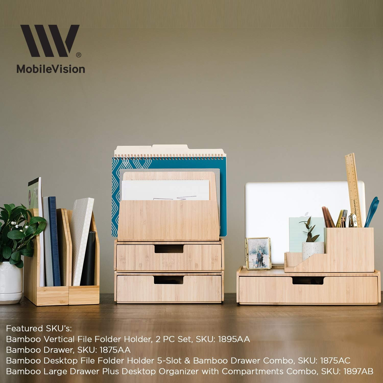 Bamboo Drawer 2 Pack Combo Set Stackable Storage Solution for Office Supplies, B