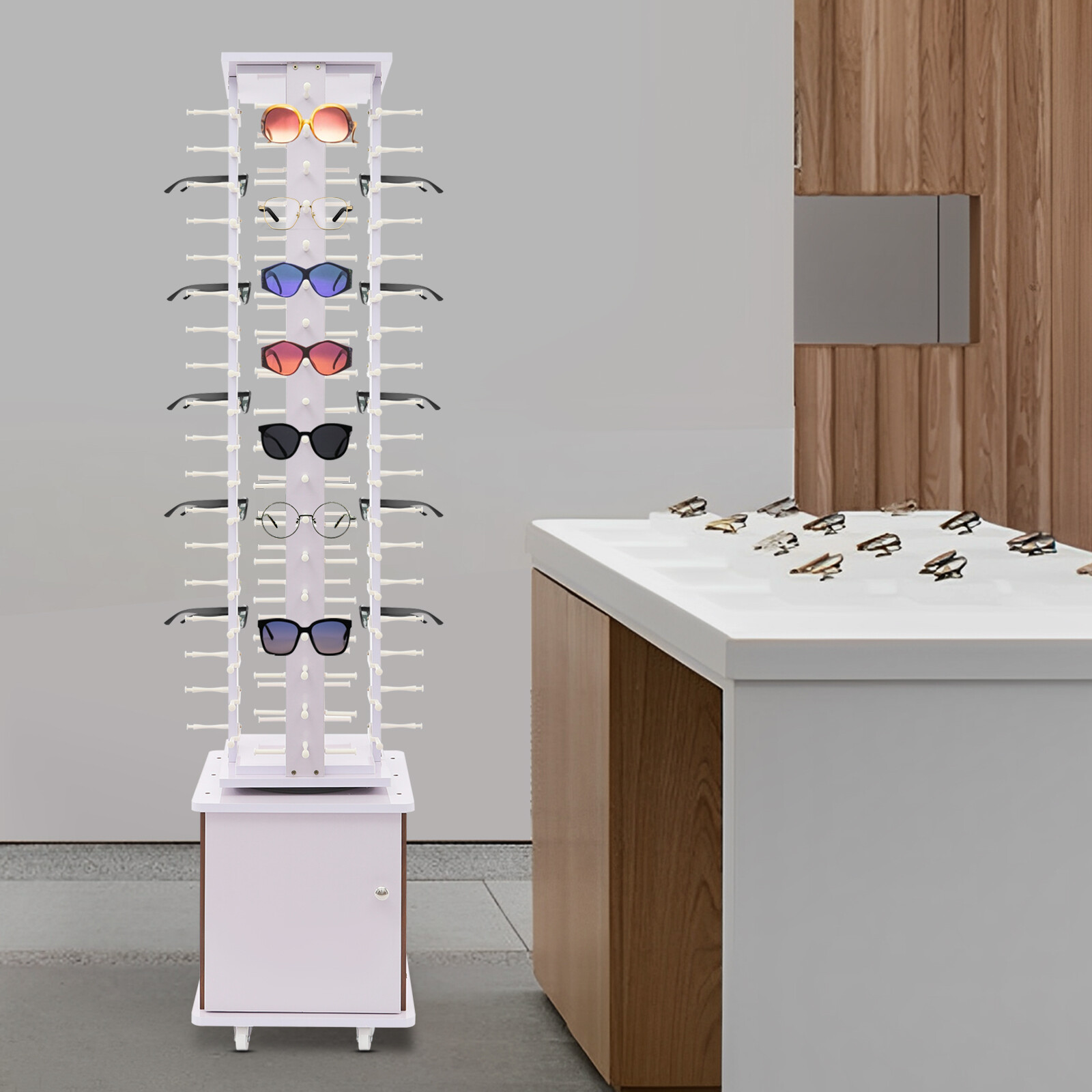 72-Pair Eyeglass Display Rack Floor-standing Rotating Glasses Storage Stand