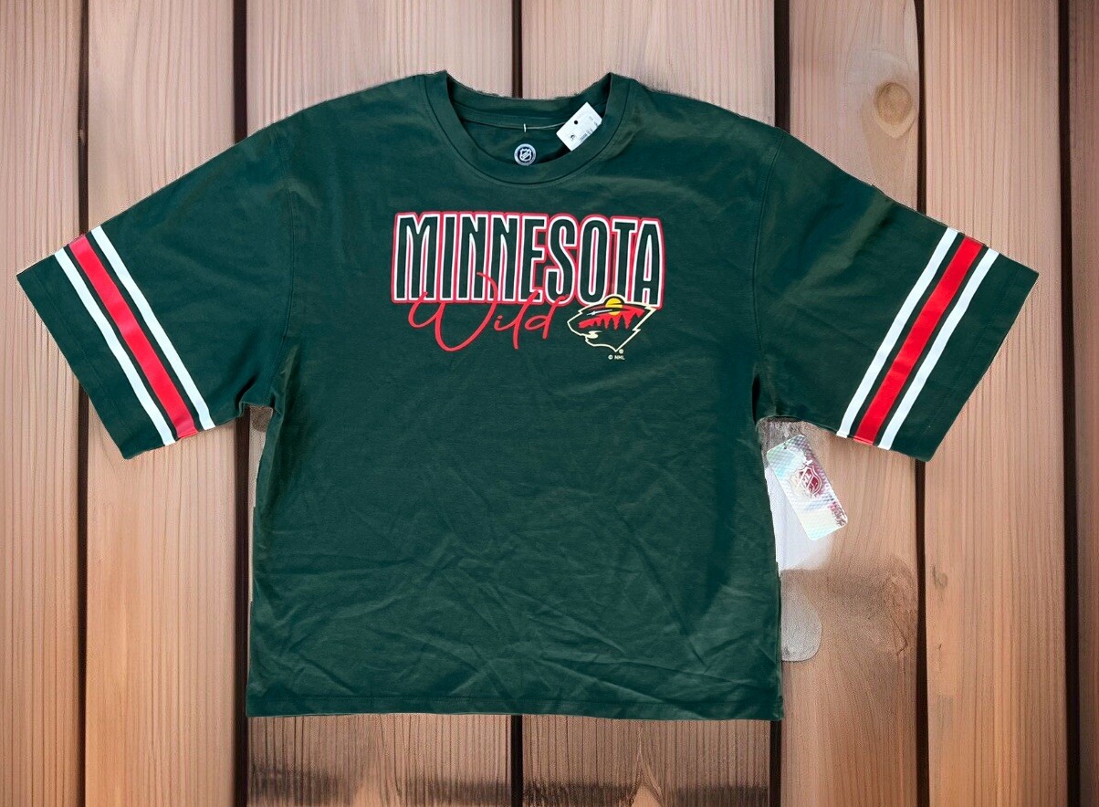 NHL Women's Sz M Minnesota Wild Hockey 1/2 Sleeve Relaxed Fit T-Shirt NWT $24.99