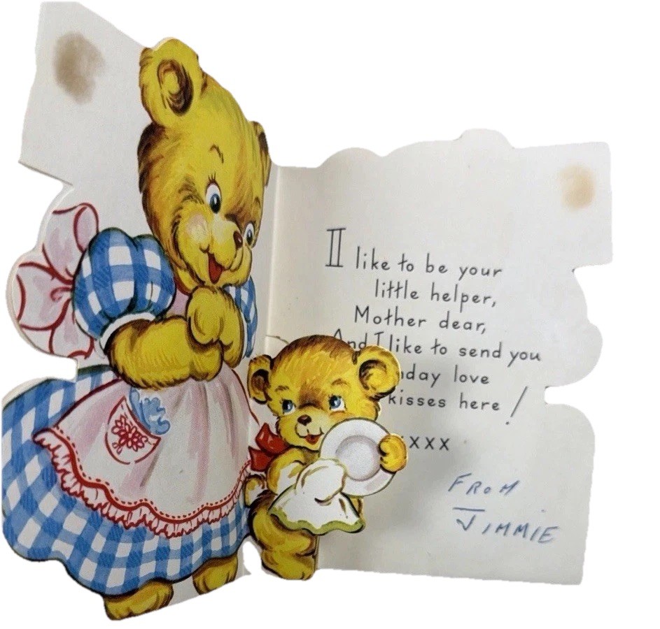 Vintage 1950s Ephemera Cards Lot - Used Pop Up Die Cut Teddy Bear AGC Gibson