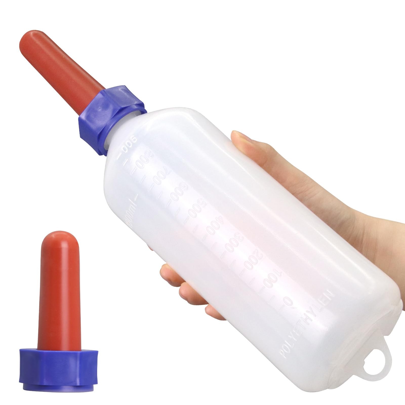 1L Calf Milk Feeder Bottle with Screw-On Cap Nipple for Calves Sheep