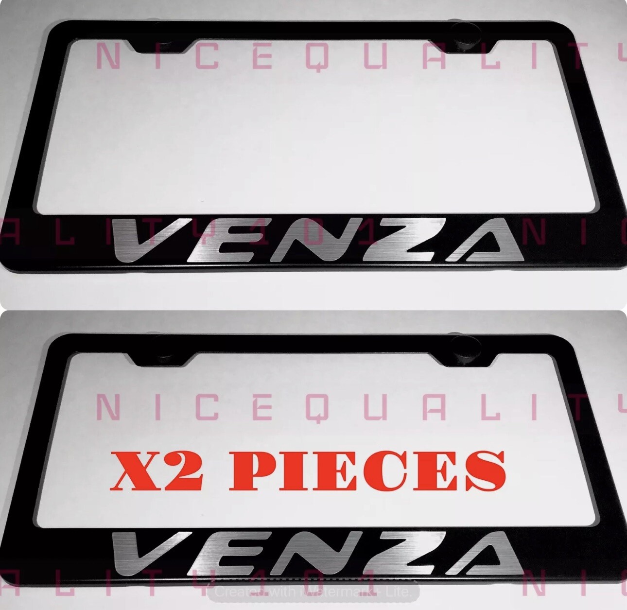 2X Venza Stainless Steel Metal Finished License Plate Frame Holder