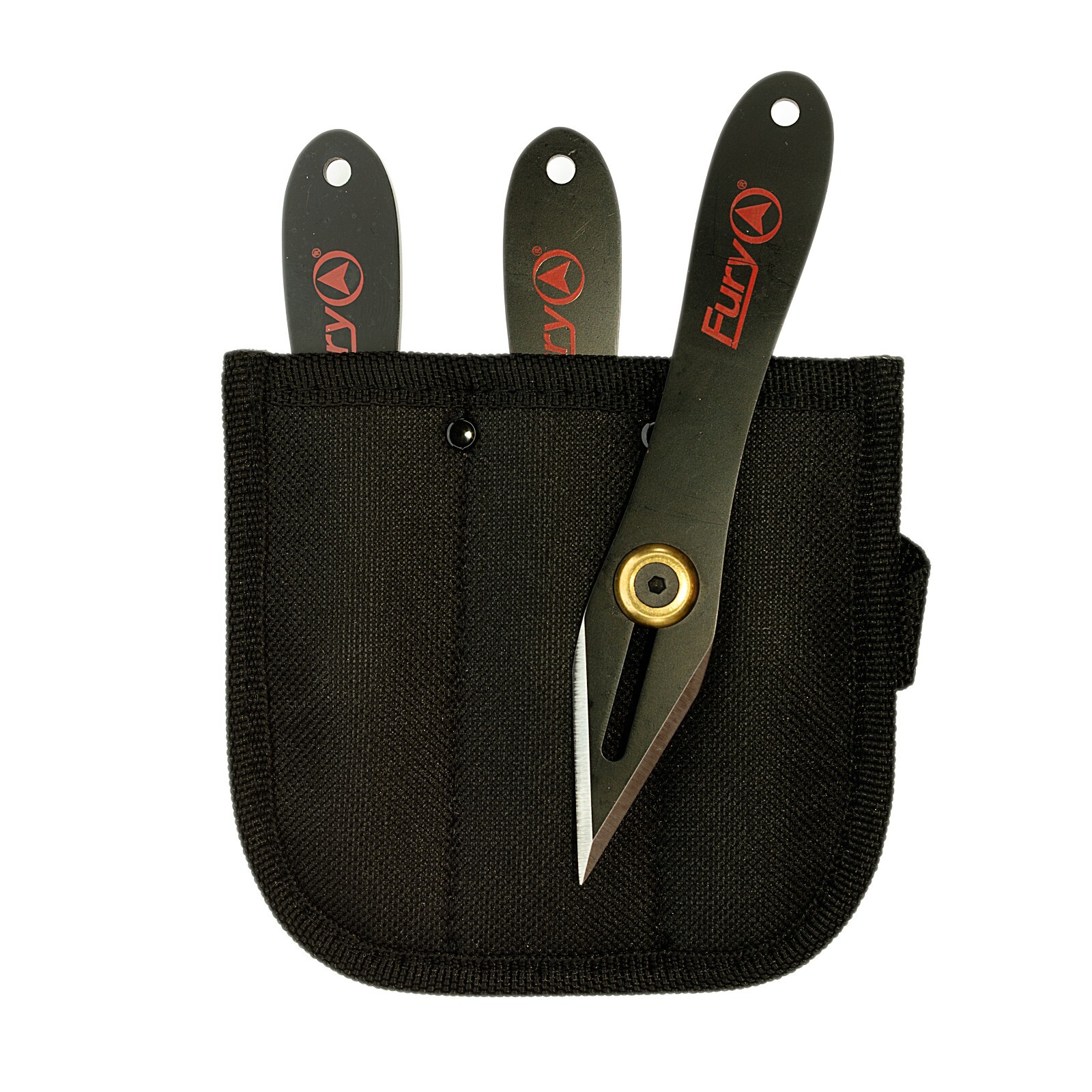 Set of 3 Black Fury Throwing Knives 6" Heavy Cloth Sheath